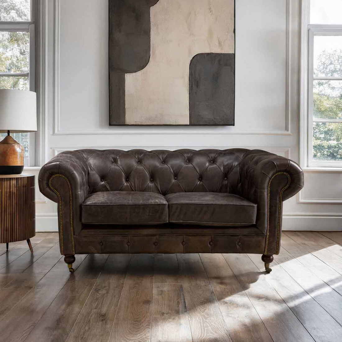 Victor 2 Seat Grey Leather Sofa