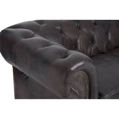 2 Seater Dark Grey Brown Leather Chesterfield Sofa, Victor - Image 9