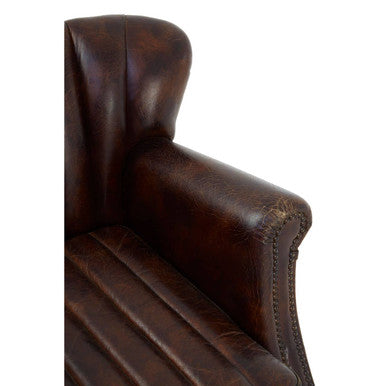Victor Winged Brown Leather Armchair - Image 7