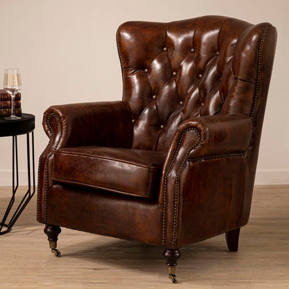 Victor Brown Leather Scroll Armchair