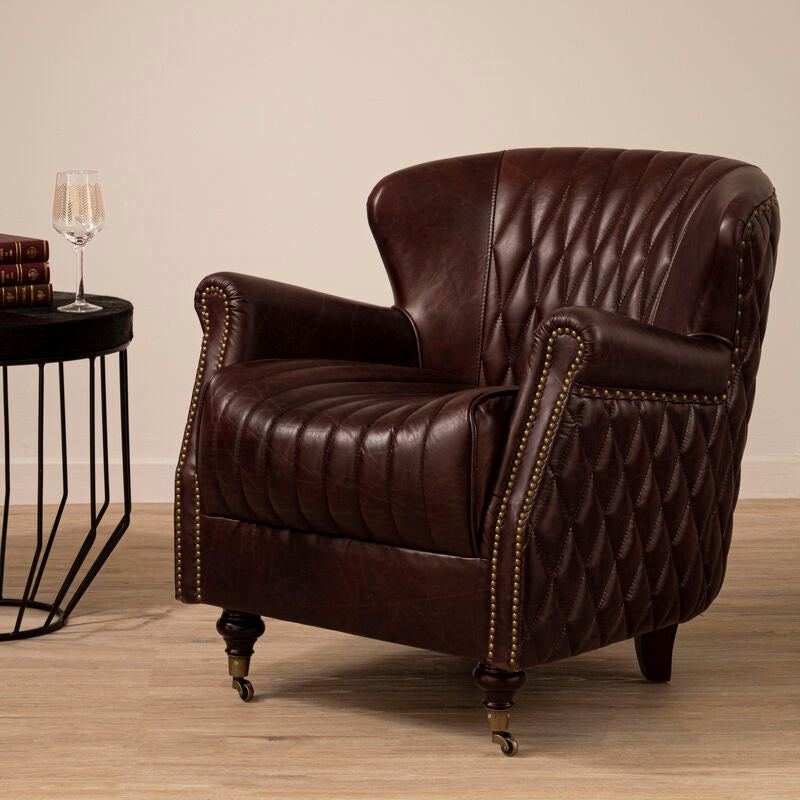 Victor Coffee Leather Winged Armchair