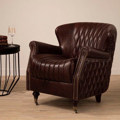 Victor Coffee Leather Winged Armchair