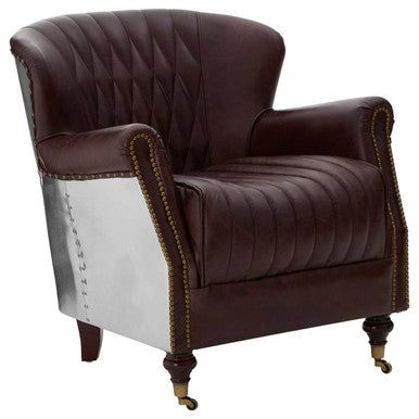 Brown armchair with quilted design on a white background