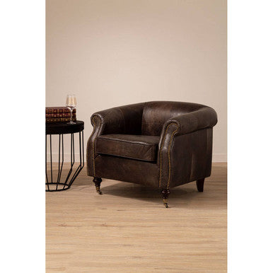 Victor Dark Grey Brown Leather Curved Armchair - Image 5