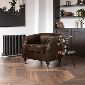 Victor Dark Grey Brown Leather Curved Armchair