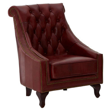 Victor Deep Red Leather Lounge Chair with Tufted Back - Image 3