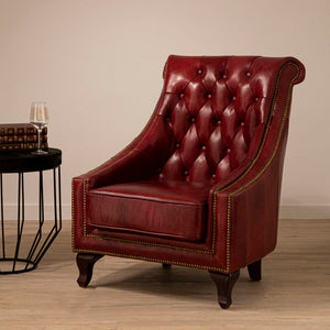 Victor Deep Red Leather Button Tufted Lounge Chair
