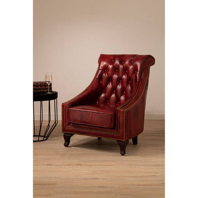 Victor Deep Red Leather Lounge Chair with Tufted Back - Image 7