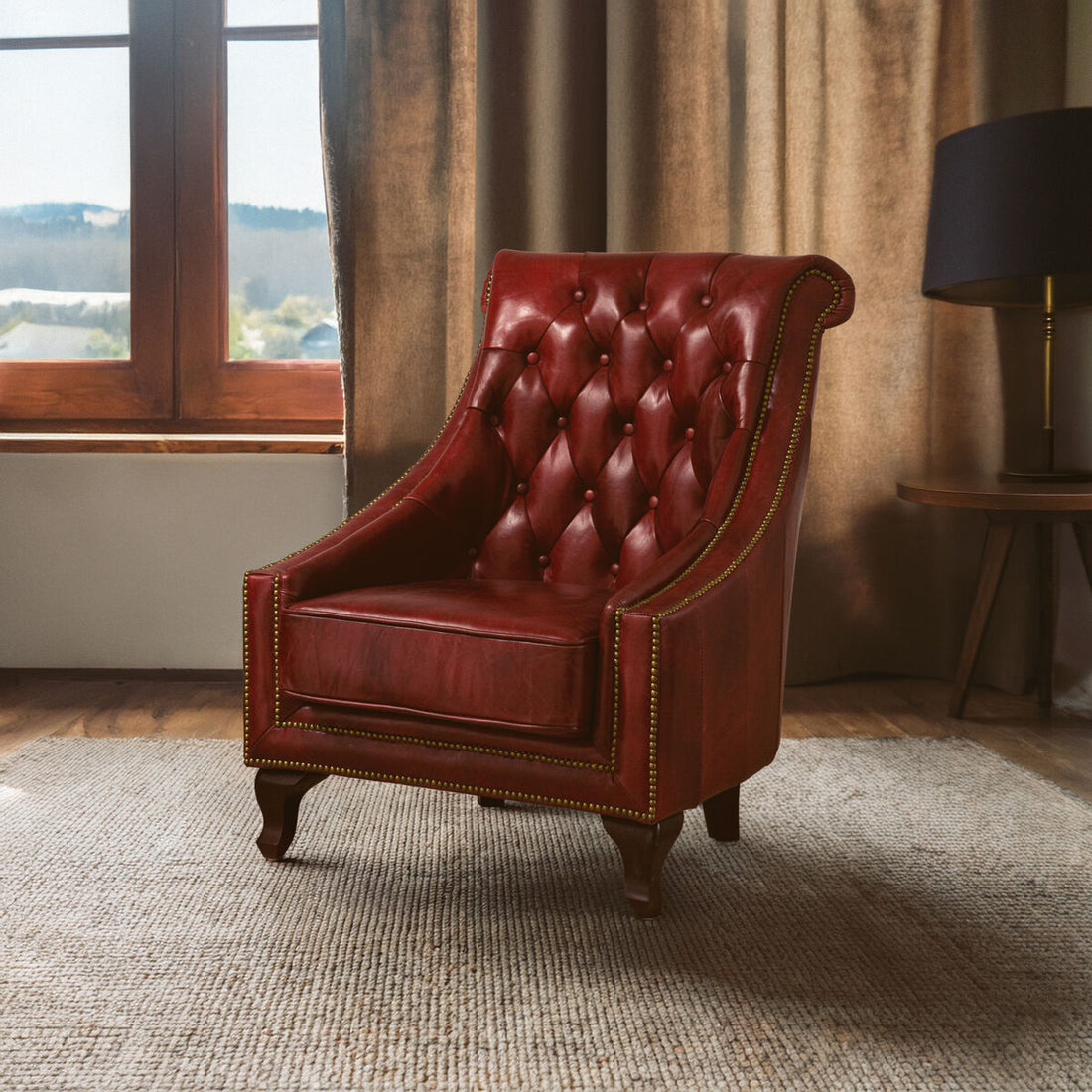 Victor Red Leather Studded Armchair