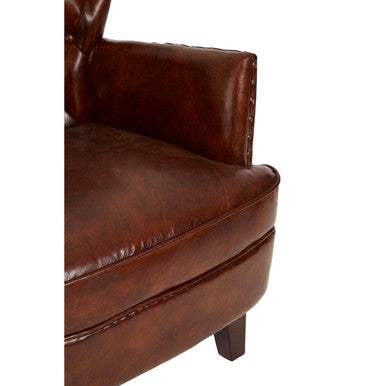 Victor Brown Leather Armchair with Button Tufted Back
