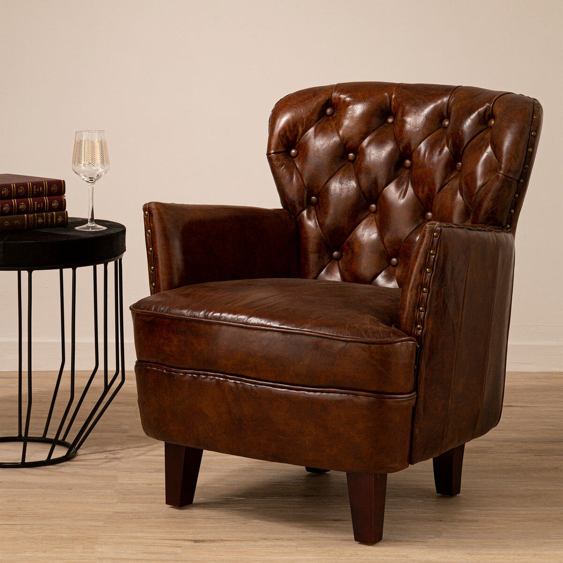 Victor Mocha Brown Button Back Armchair