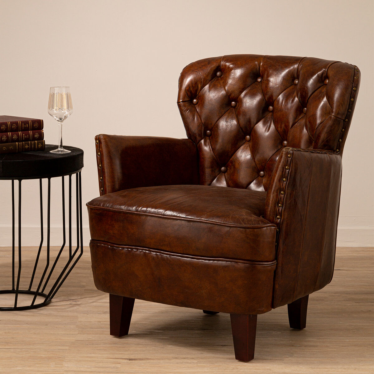 Victor Mocha Brown Button Back Armchair