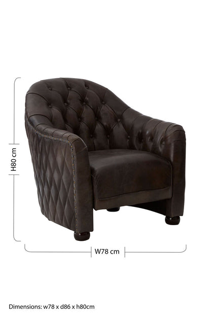 Victor Dark Grey Brown Leather Tub Chair