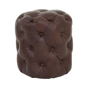Victor Button Tufted Brown Leather Stool