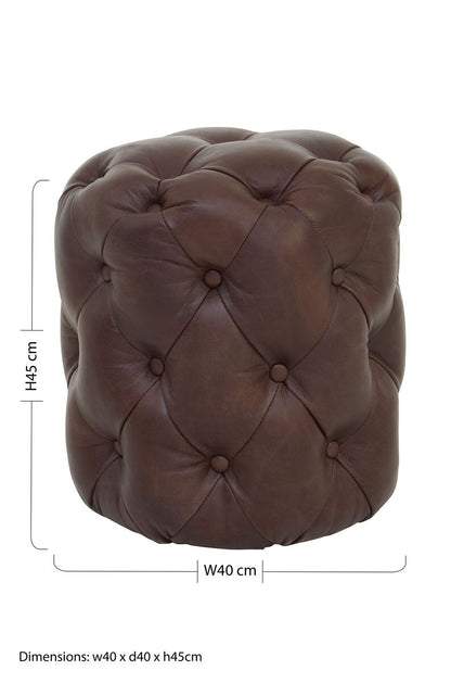 Victor Button Tufted Brown Leather Stool