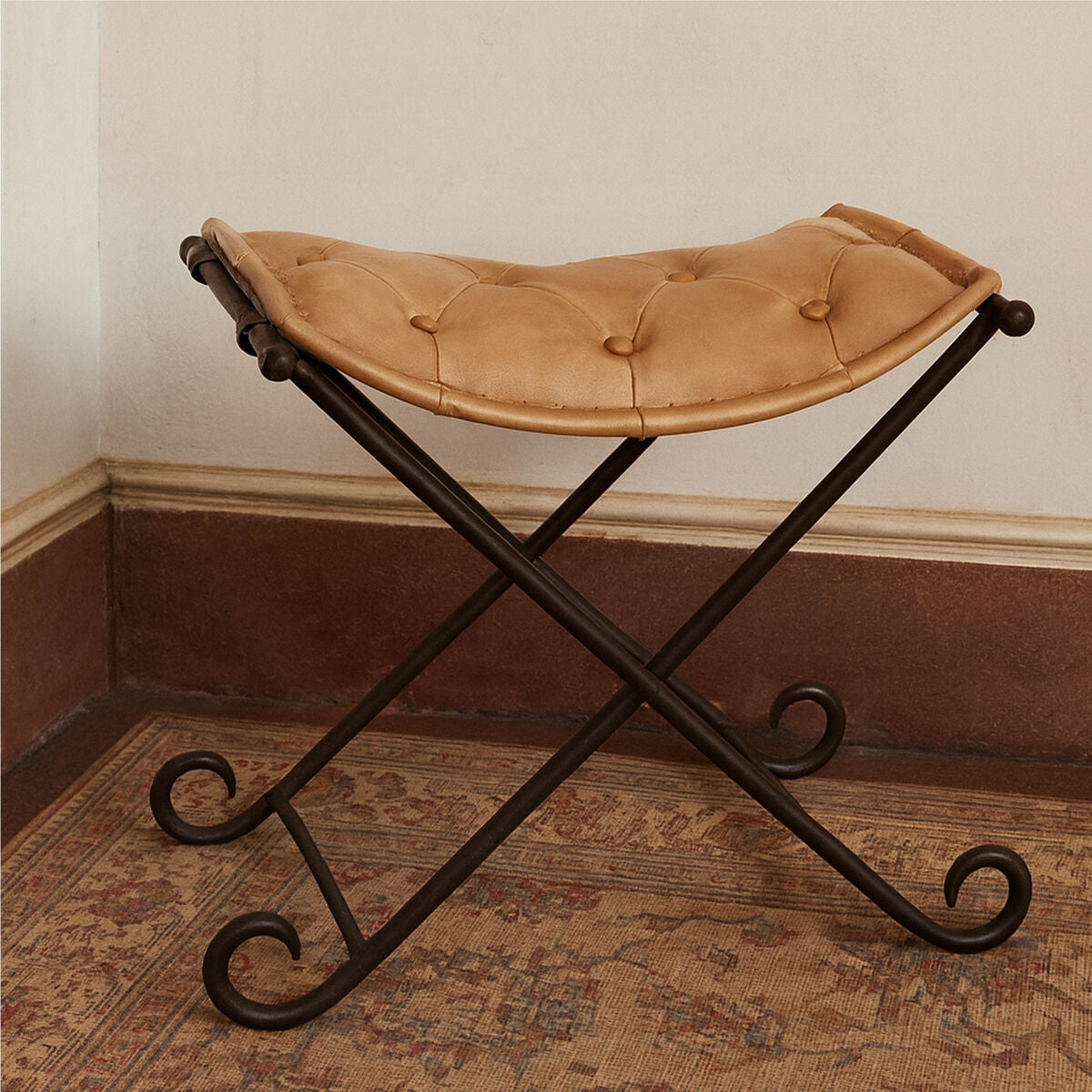 Buffalo Light Brown Leather And Iron Stool