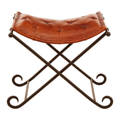 Buffalo Tan Leather And Iron Folding Stool