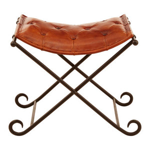 Buffalo Tan Leather And Iron Folding Stool