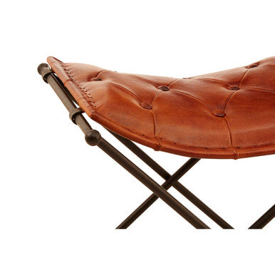 Buffalo Tan Leather And Iron Folding Stool