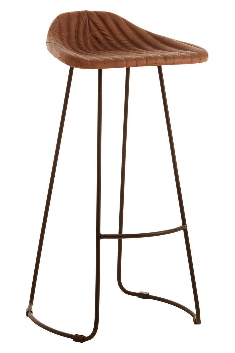 Wooden bar stool with metal legs on a white background