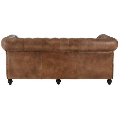 3 Seater Brown Leather Chesterfield Sofa, Buffalo - Image 5