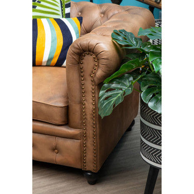 3 Seater Brown Leather Chesterfield Sofa, Buffalo - Image 6