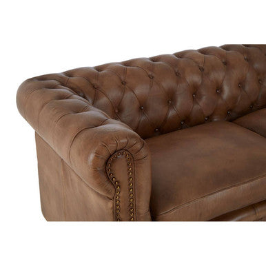 3 Seater Brown Leather Chesterfield Sofa, Buffalo - Image 7