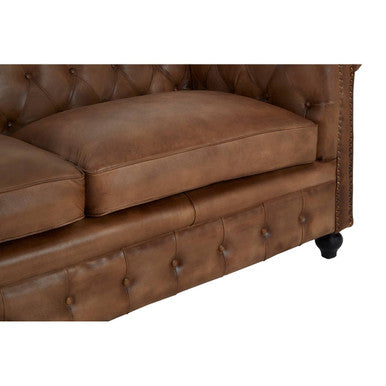 3 Seater Brown Leather Chesterfield Sofa, Buffalo - Image 9