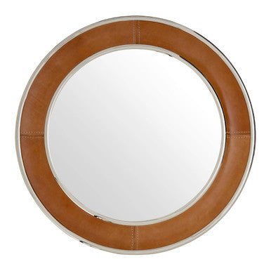 Churchill Tan Genuine Leather Round Wall Mirror