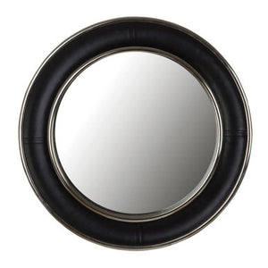 Black Genuine Leather Wide Rim Wall Mirror | Churchill