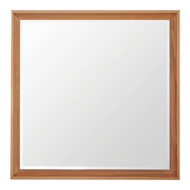 Square mirror with a wooden frame on a white background