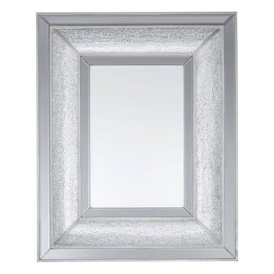 Silver framed mirror with textured border on a white background