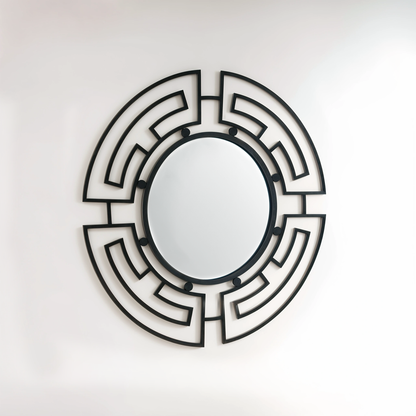Jalal Black Metal Frame Round Wall Mirror