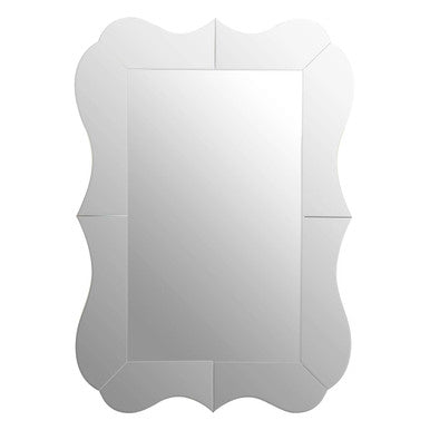 Decorative mirror with a scalloped edge on a white background