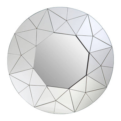 Round mirror with geometric triangle design on a white background