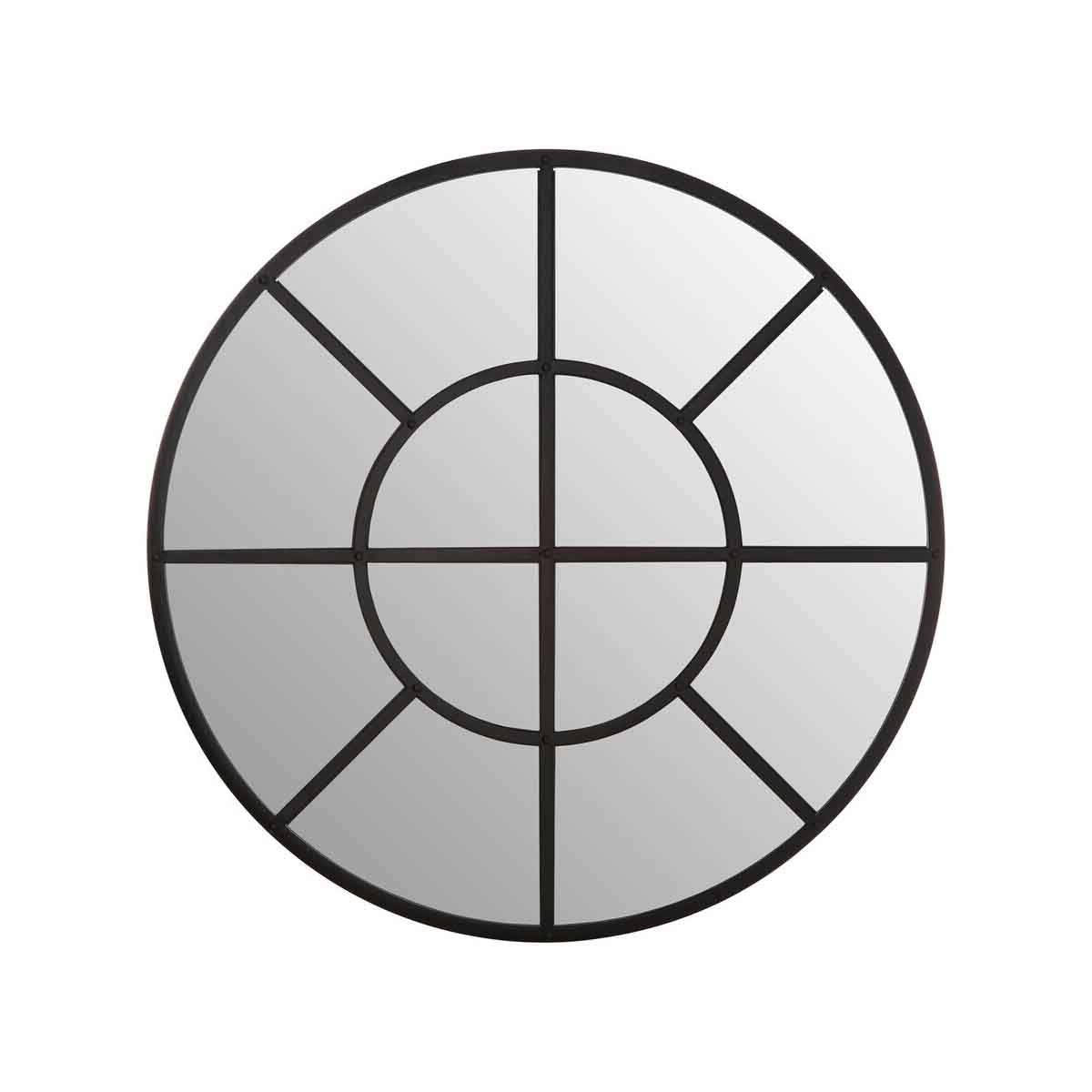 Descartes Black Finish Round Wall Mirror