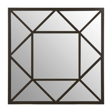 Decorative mirror with geometric frame on a white background