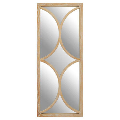 Decorative wall mirror with wooden frame on a white background