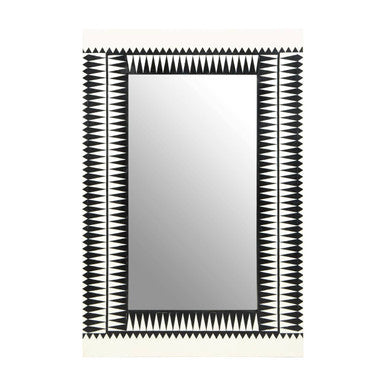 Rectangular mirror with a decorative black frame on a white background