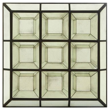 Decorative wall mirror with geometric grid design