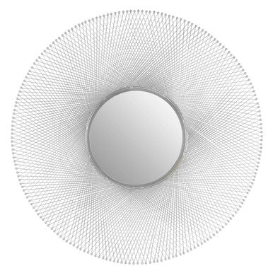 Round mirror with a decorative wireframe border on a white background