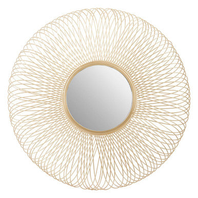 Decorative round mirror with a gold wireframe on a white background