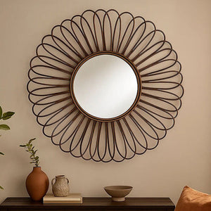 Rattan Black Circular Wall Mirror | Batu