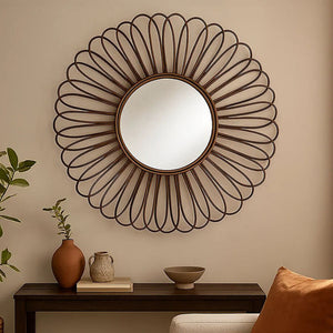 Batu Rattan Black Circular Wall Mirror