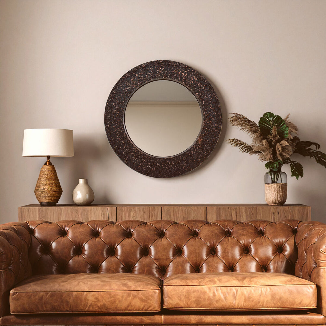 Akola Copper Finish Round Wall Mirror