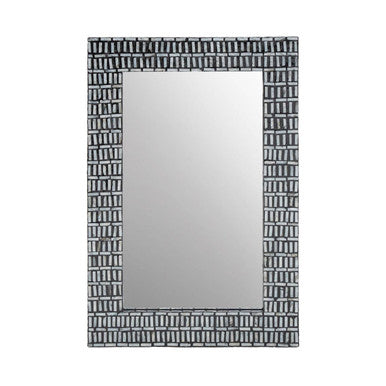 Rectangular mirror with a black geometric border on a white background