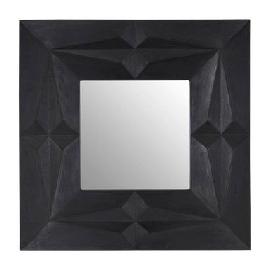Square mirror with a black geometric frame on a white background