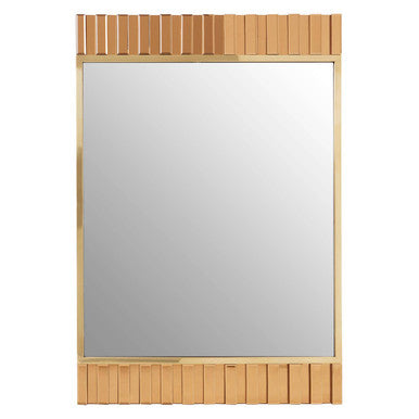 Rectangular mirror with a wooden frame on a white background