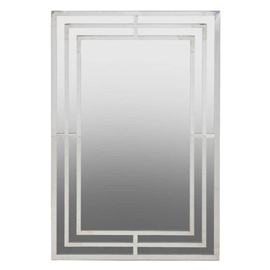 Rectangular mirror with a decorative silver frame on a white background