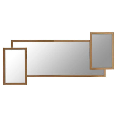 Set of three rectangular mirrors with wooden frames on a white background